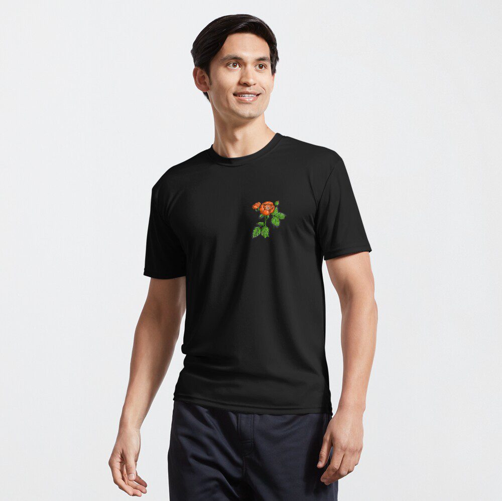 globular semi-double orange rose print on active T-shirt