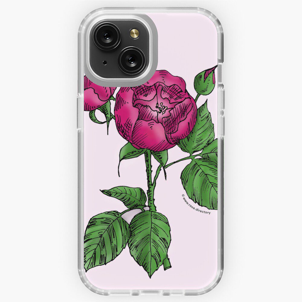 globular semi-double deep pink rose print on iPhone soft case