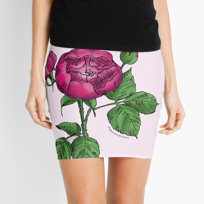 globular semi-double deep pink rose print on mini skirt