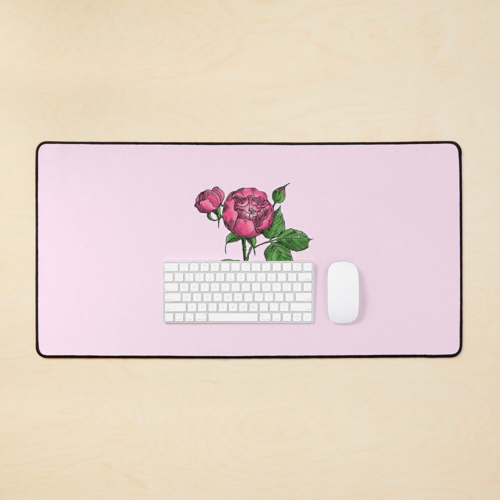 globular semi-double mid pink rose print on desk mat