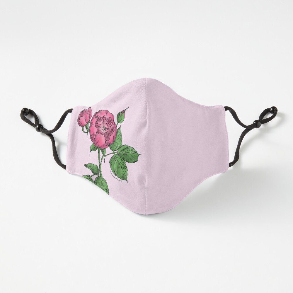 globular semi-double mid pink rose print on fitted 3-layer