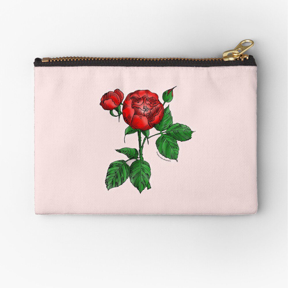 globular semi-double bright red rose print on zipper pouch