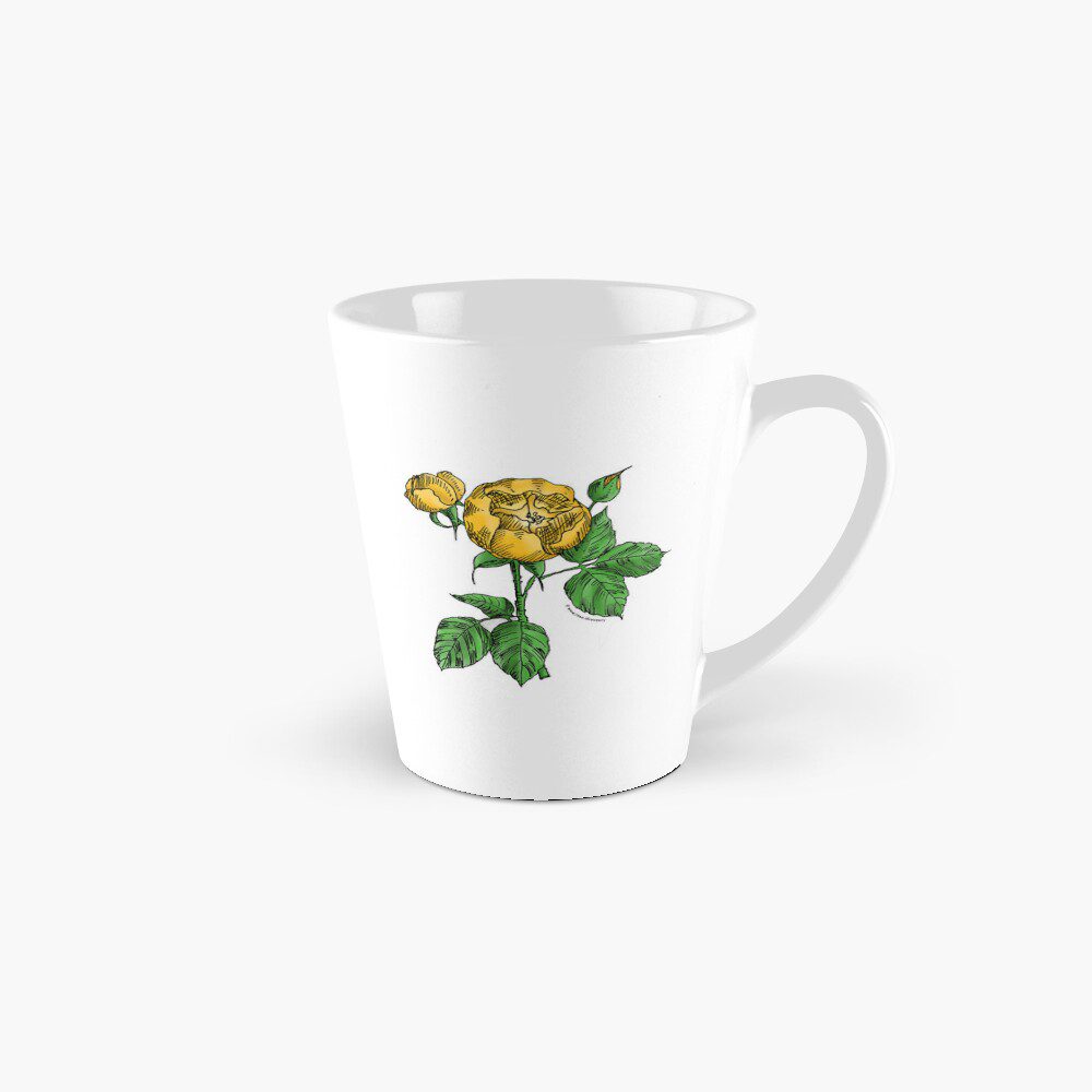 globular semi-double yellow rose print on tall mug