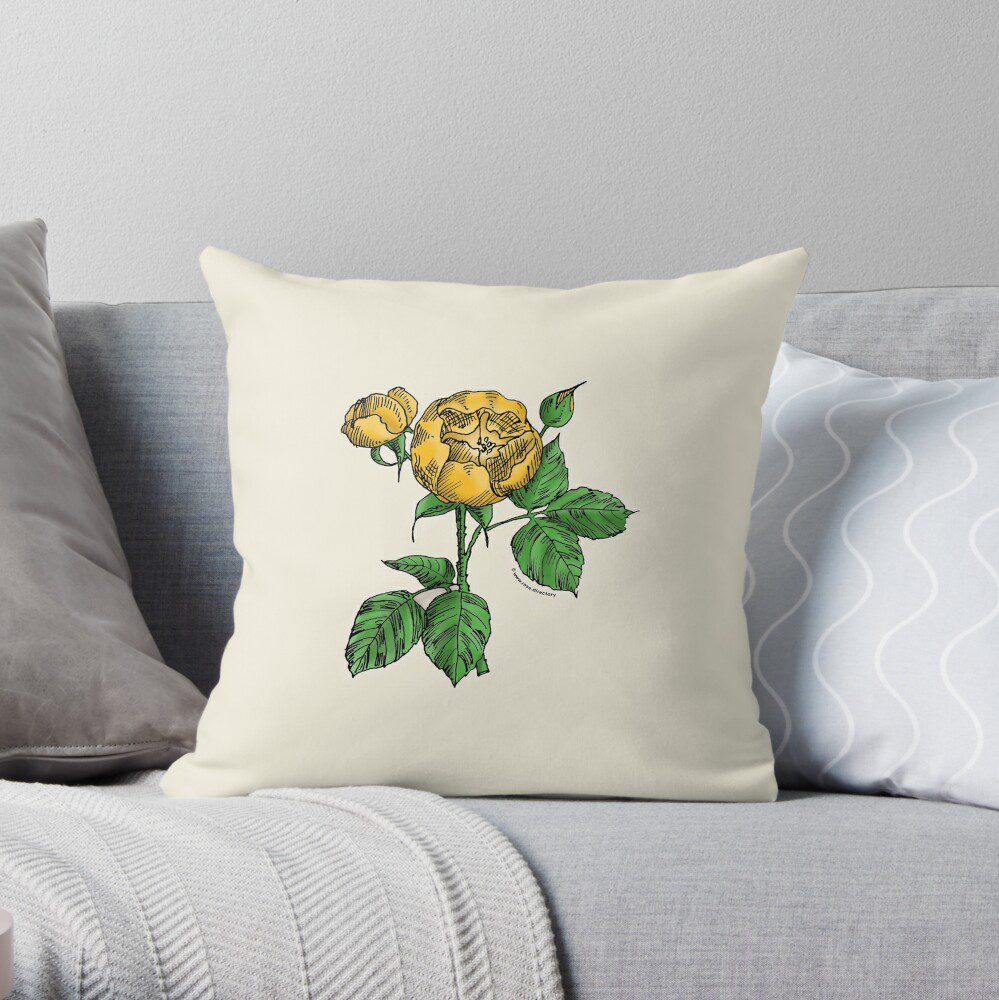 globular semi-double yellow rose print on throw pillow