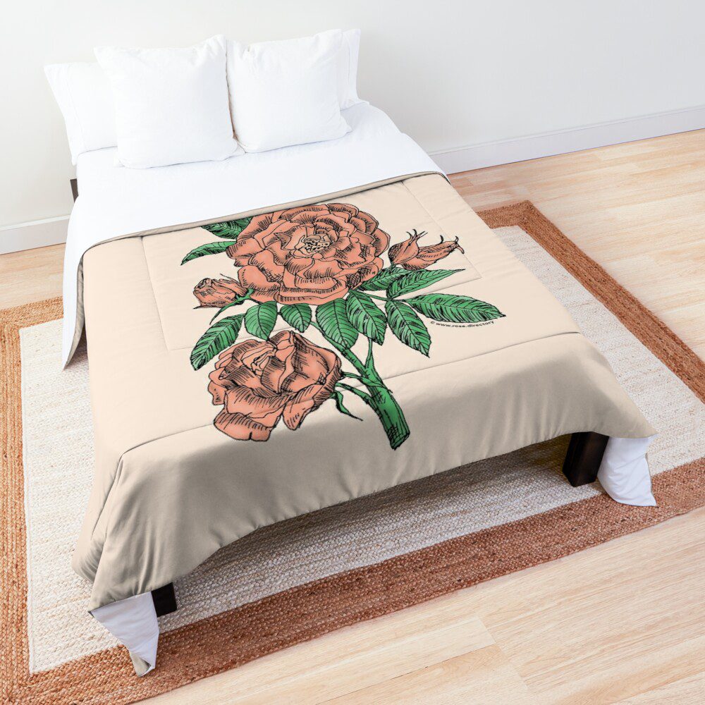 globular double apricot rose print on comforter