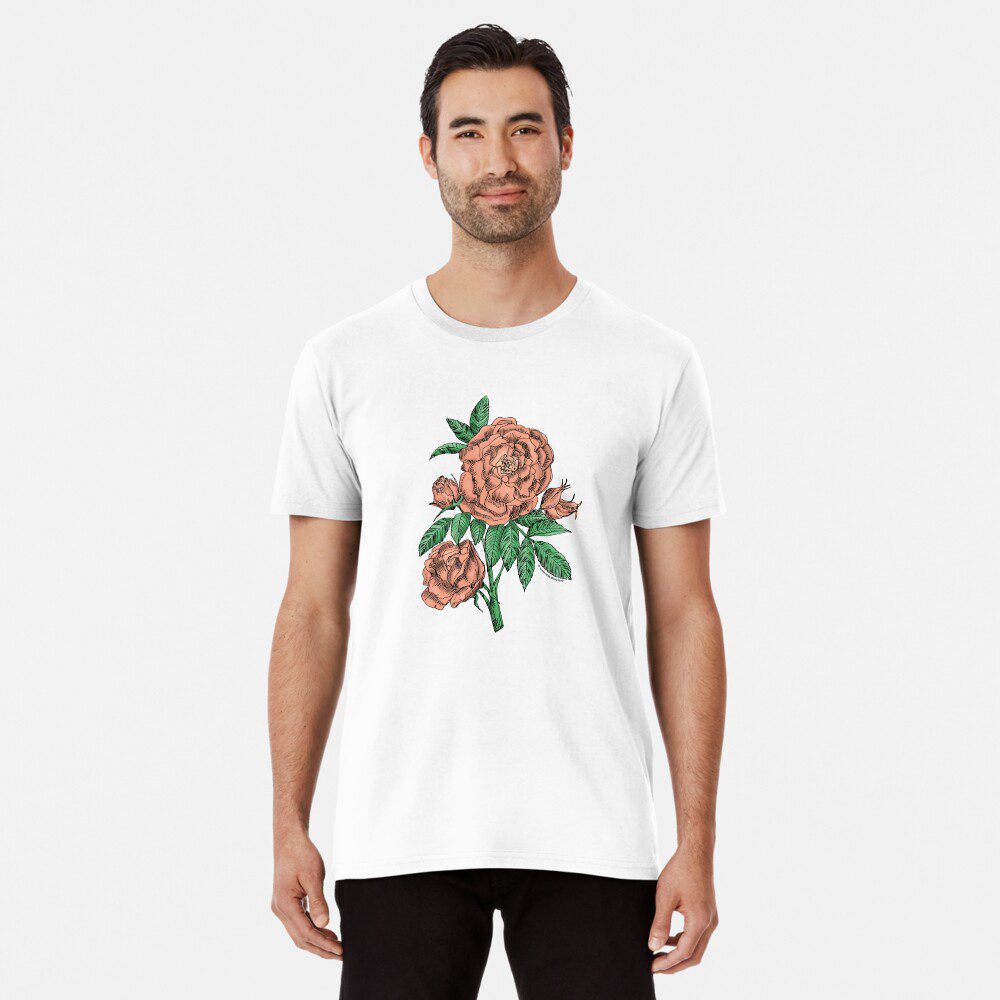 globular double apricot rose print on premium T-shirt