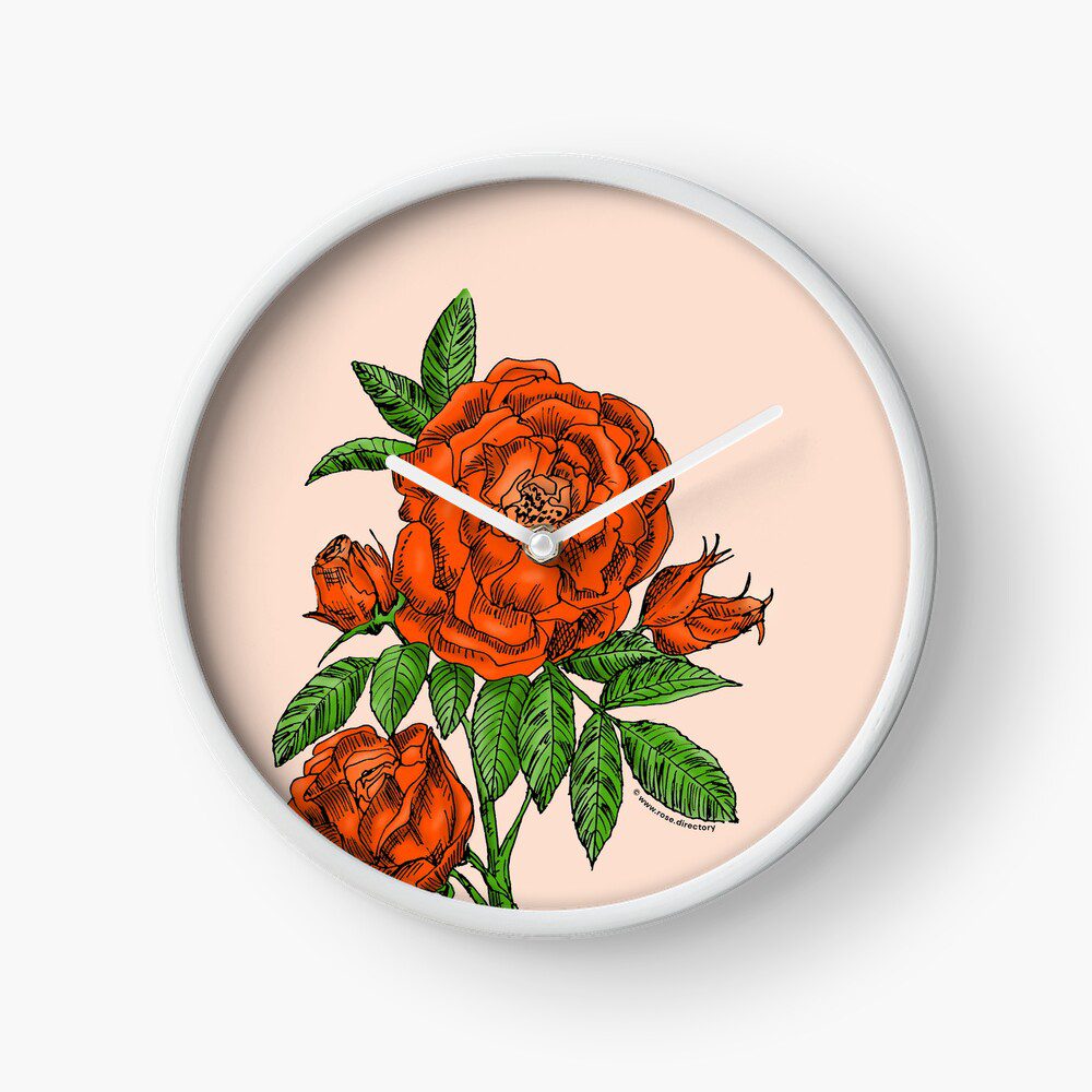 globular double orange rose print on clock