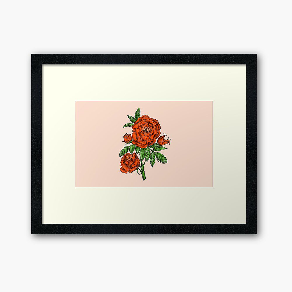 globular double orange rose print on framed art print