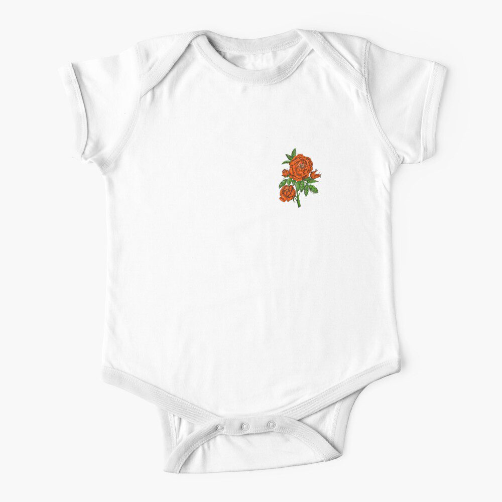 globular double orange rose print on short sleeve baby one-piece