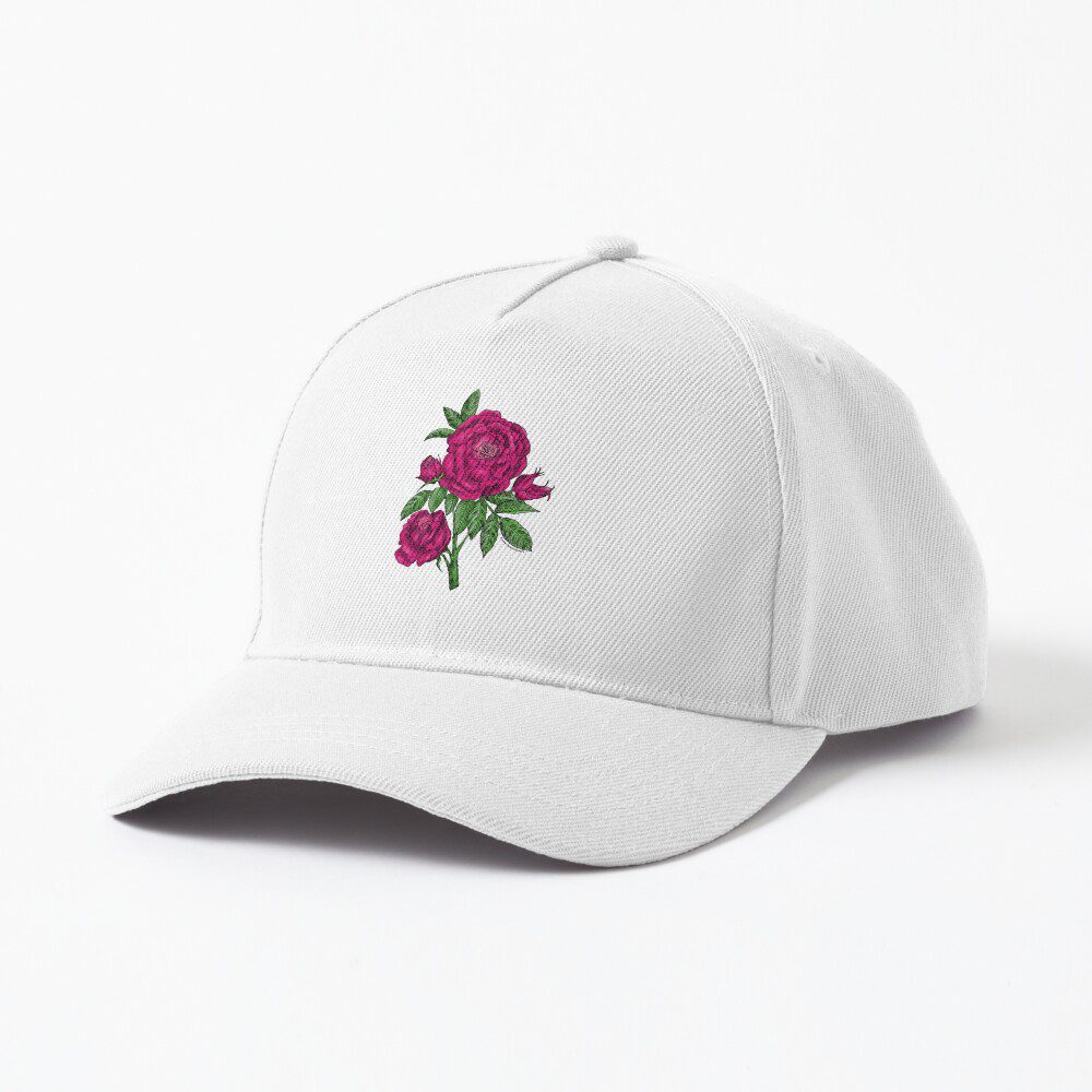globular double deep pink rose print on baseball cap