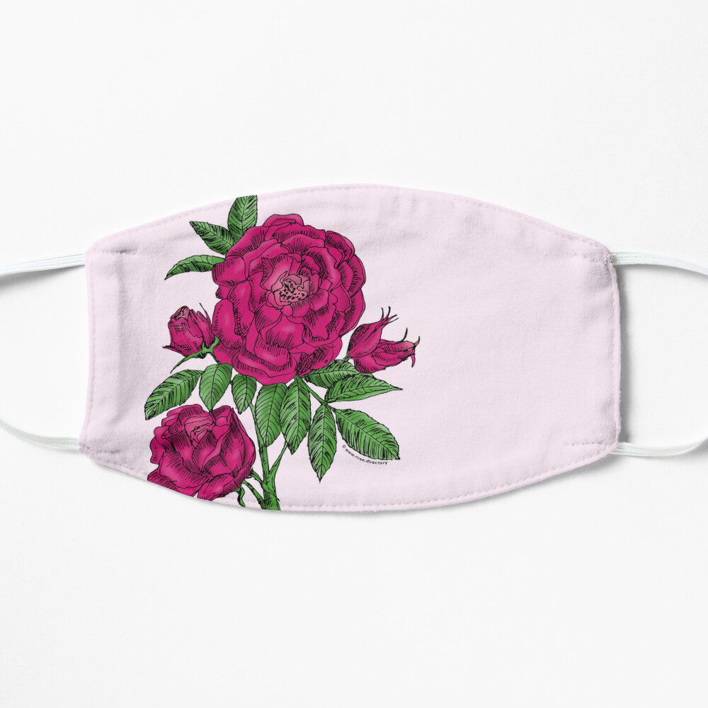 globular double deep pink rose print on flat mask