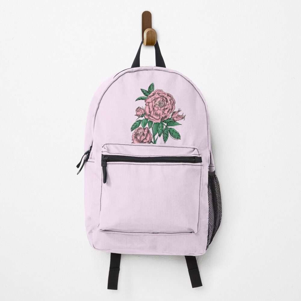 globular double light pink rose print on backpack