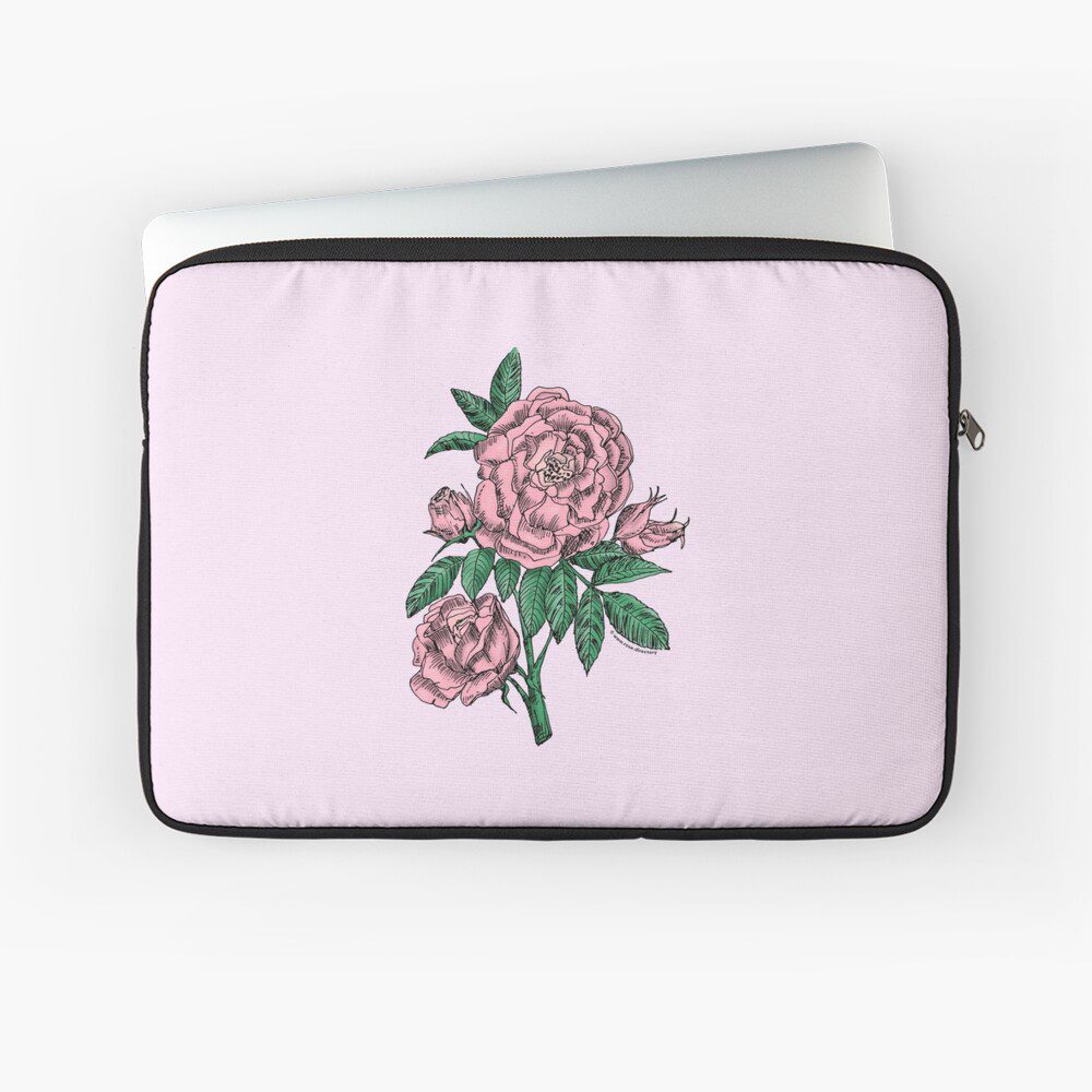 globular double light pink rose print on laptop sleeve