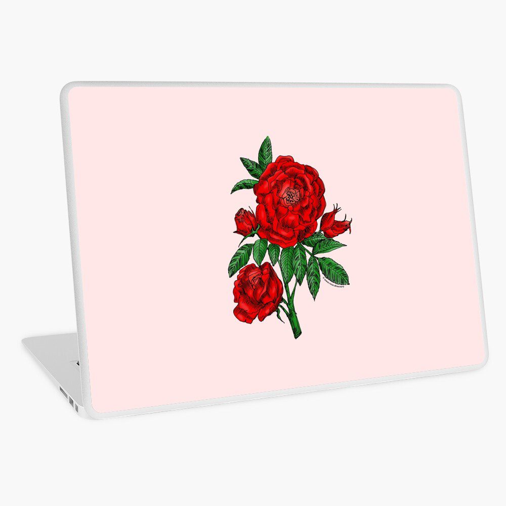 globular double bright red rose print on laptop skin