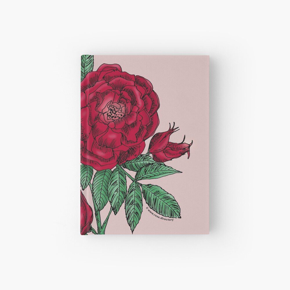 globular double dark red rose print on hardcover journal