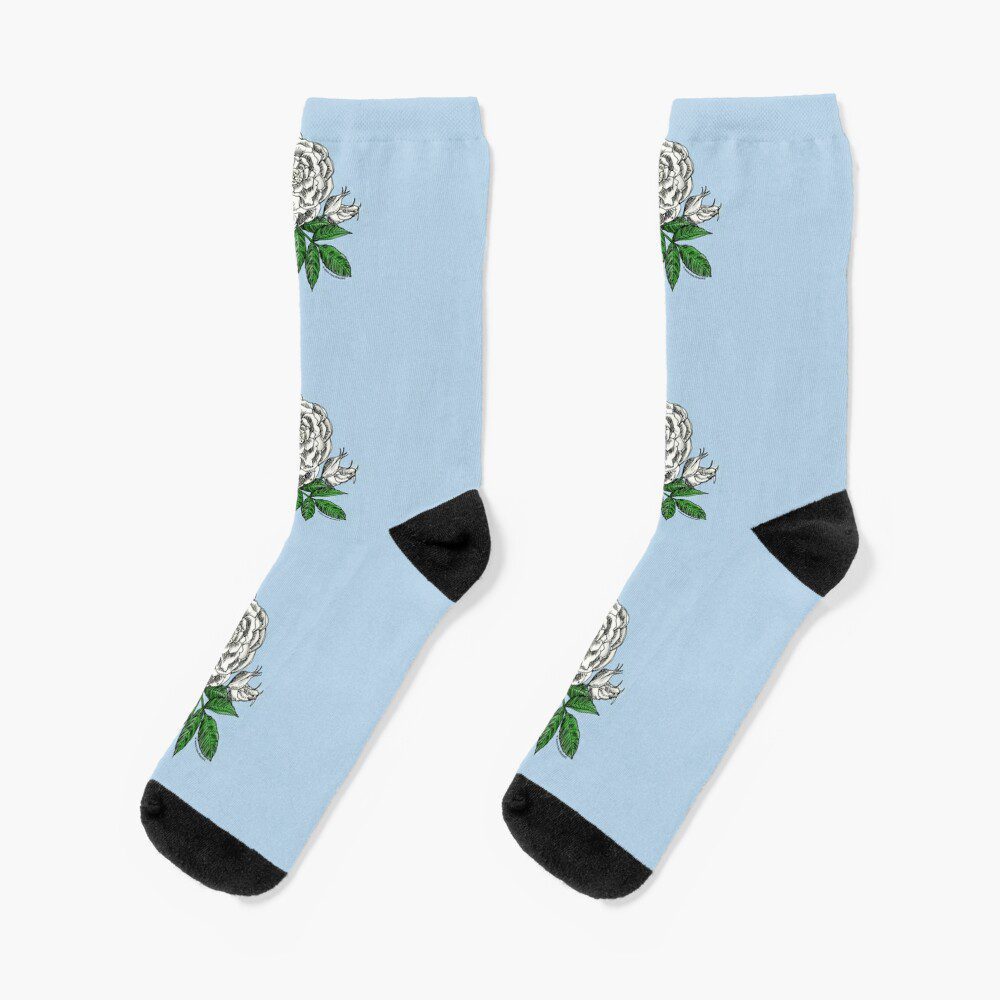 globular double white rose print on socks