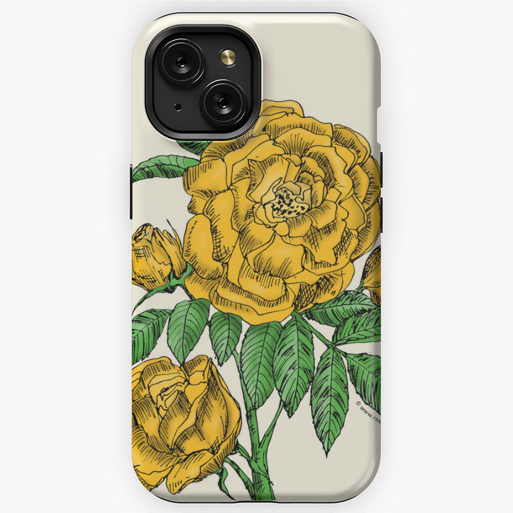 globular double yellow rose print on iPhone tough case