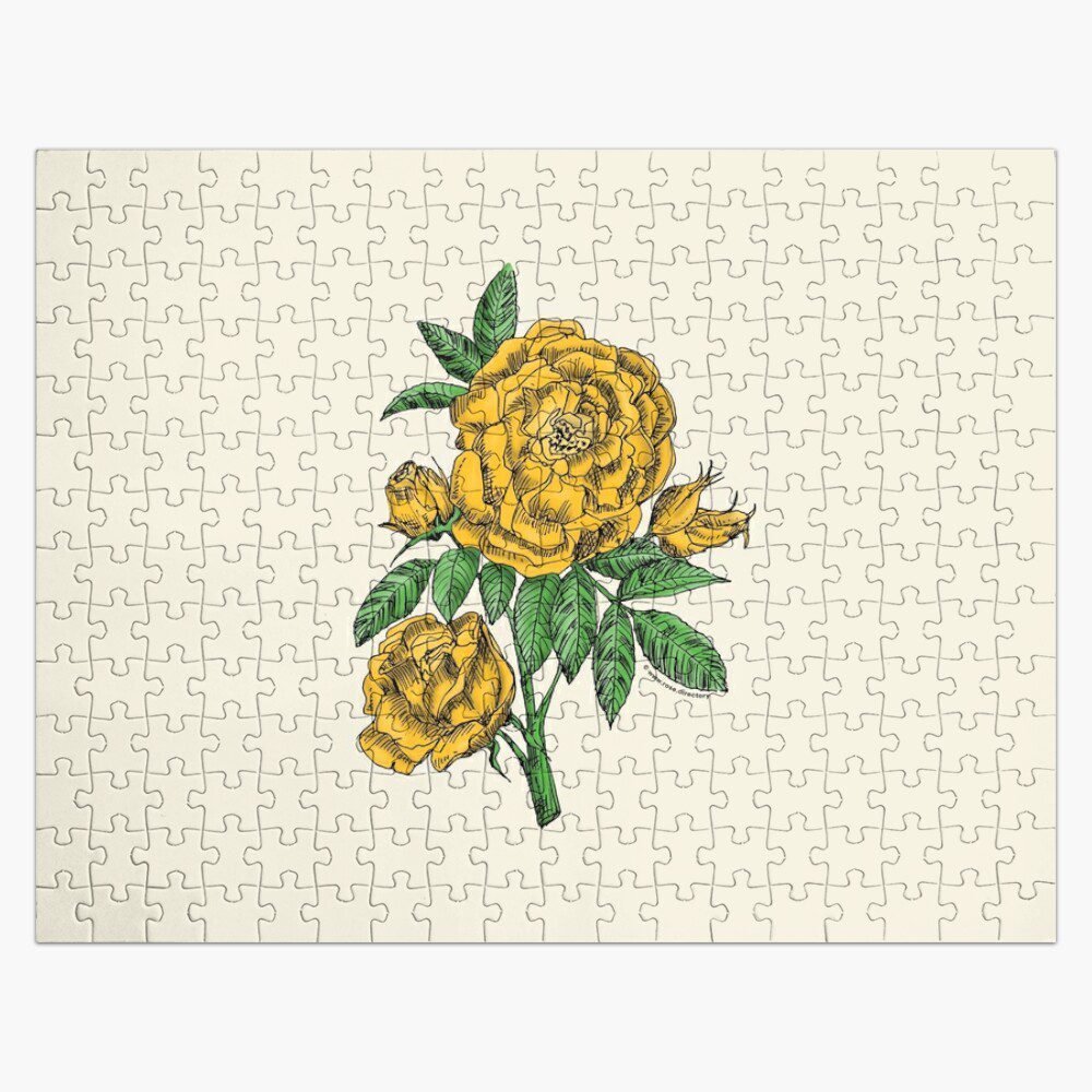globular double yellow rose print on jigsaw puzzle