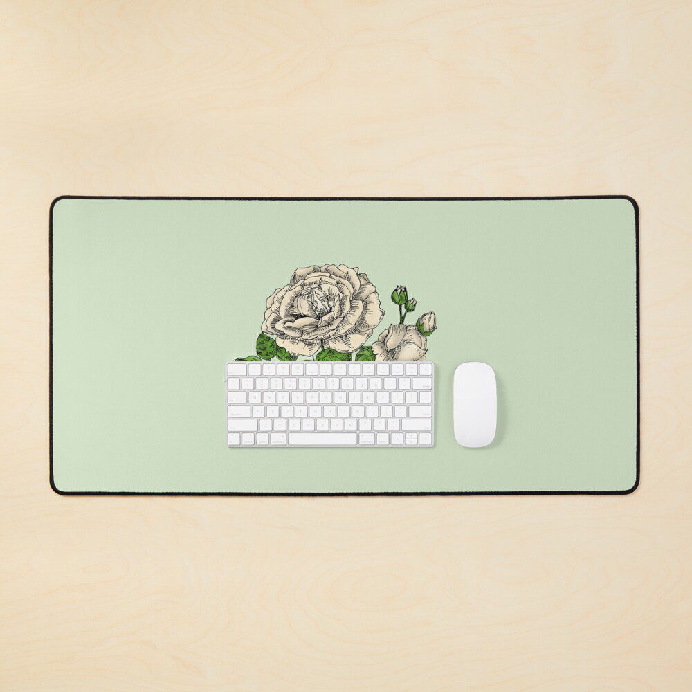 globular full cream rose print on desk mat