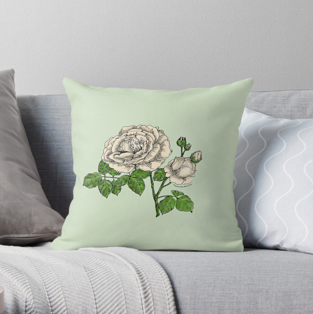 globular full cream rose print on throw pillow