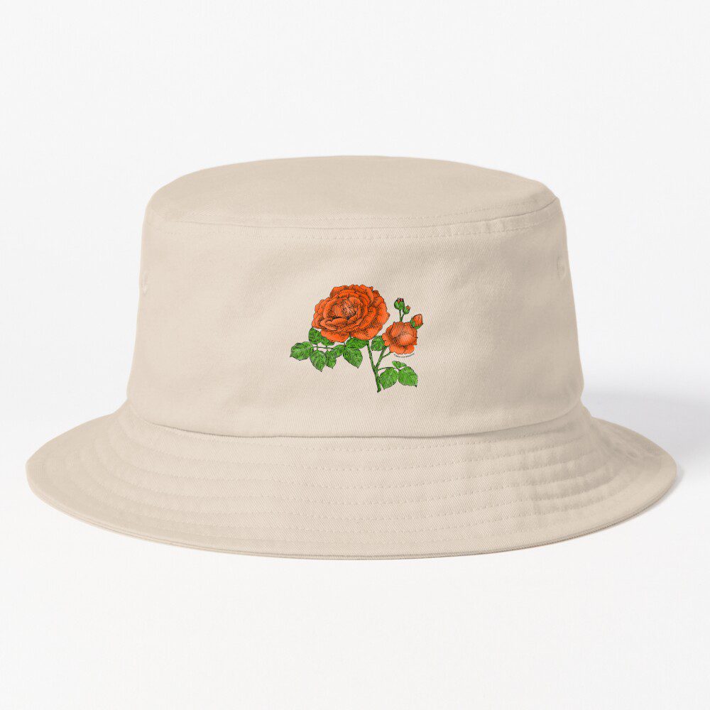 globular full orange rose print on bucket hat