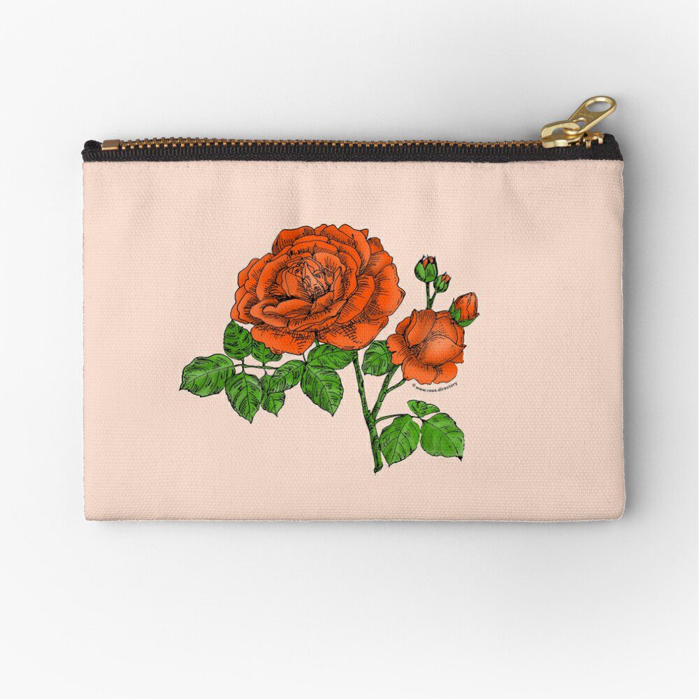 globular full orange rose print on zipper pouch