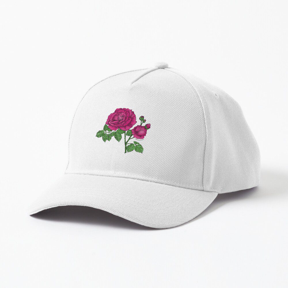 globular full deep pink rose print on baseball cap