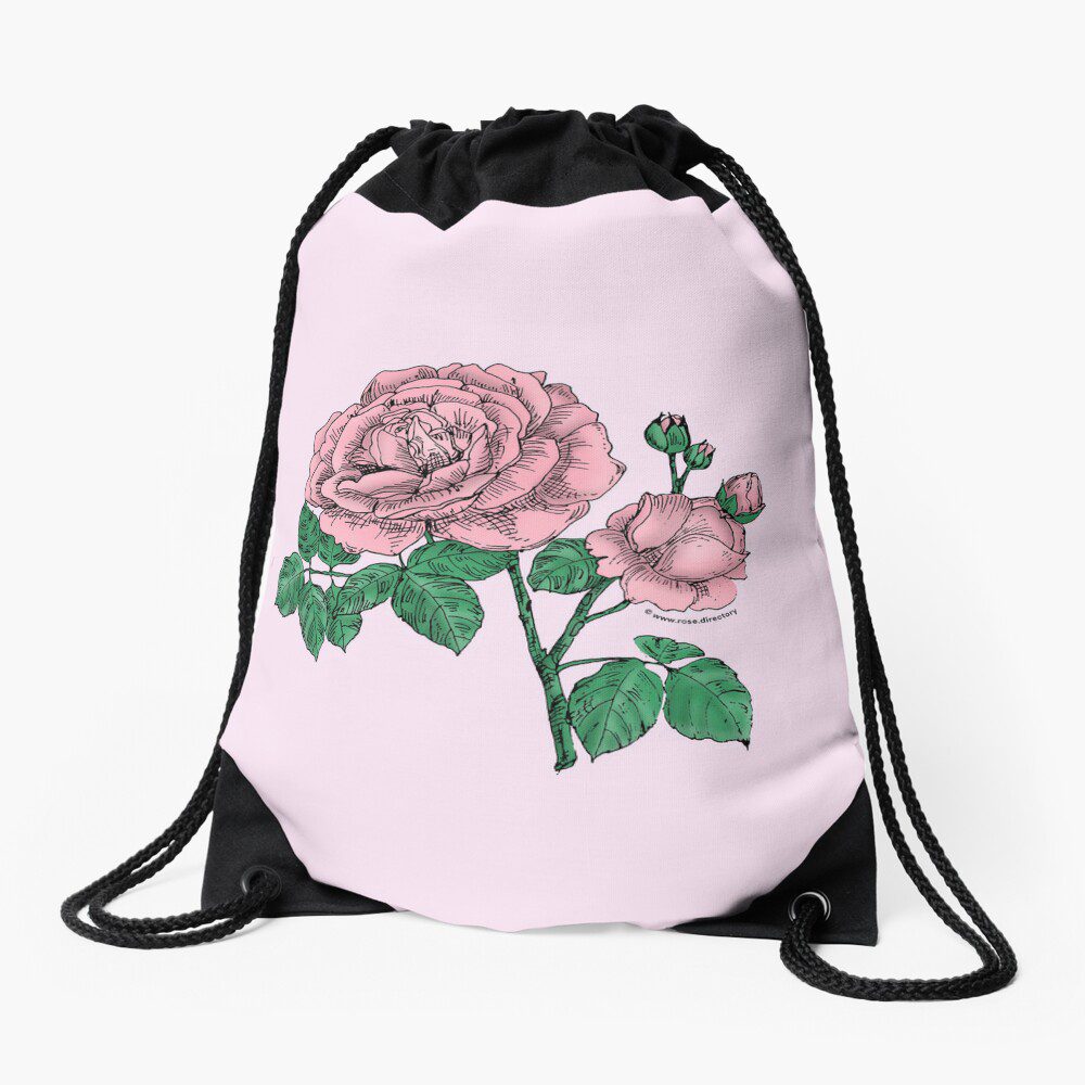 globular full light pink rose print on drawstring bag