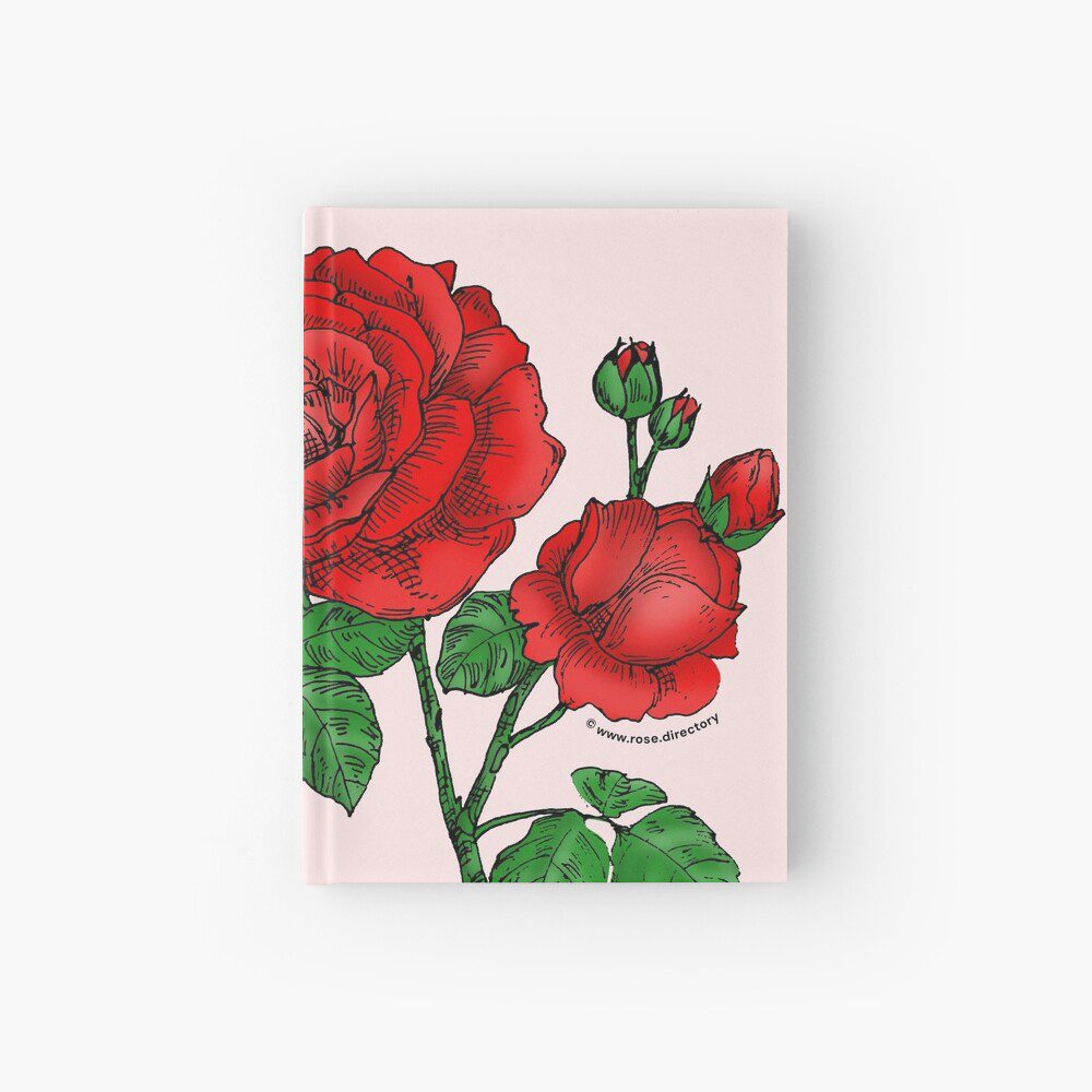 globular full bright red rose print on hardcover journal