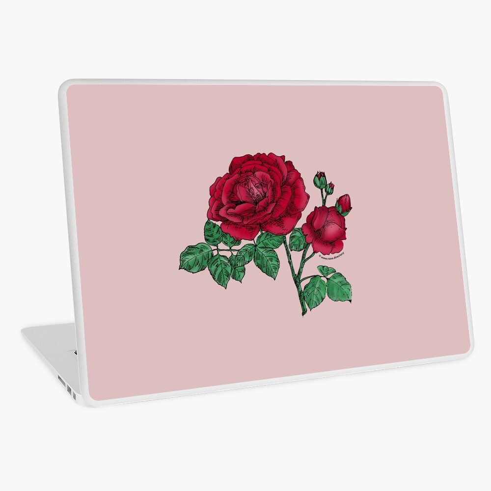 globular full dark red rose print on laptop skin