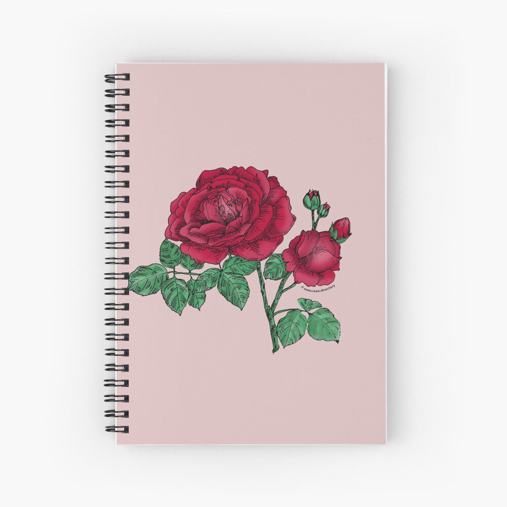 globular full dark red rose print on spiral notebook