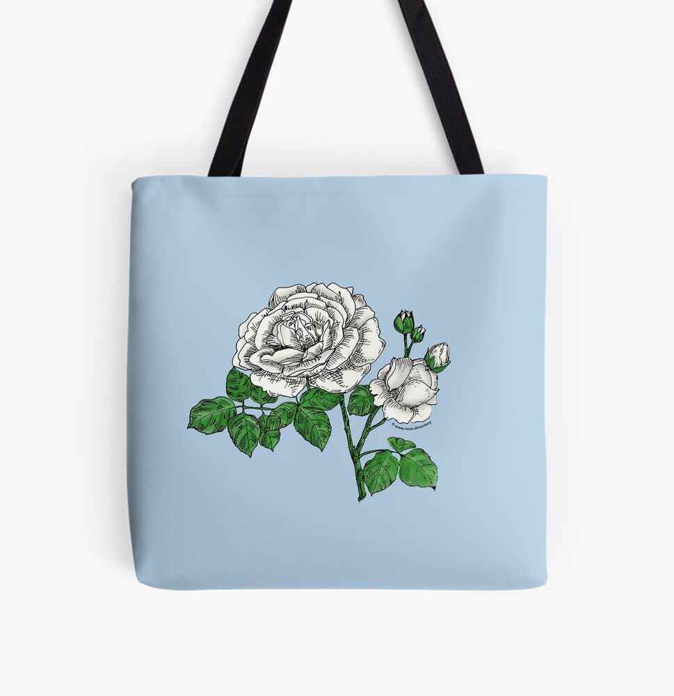 globular full white rose print on all over print tote bag