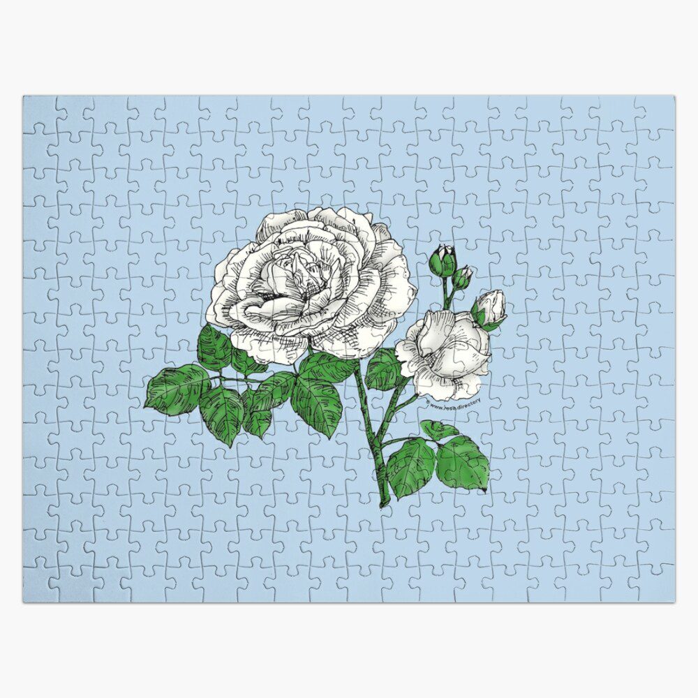 globular full white rose print on jigsaw puzzle