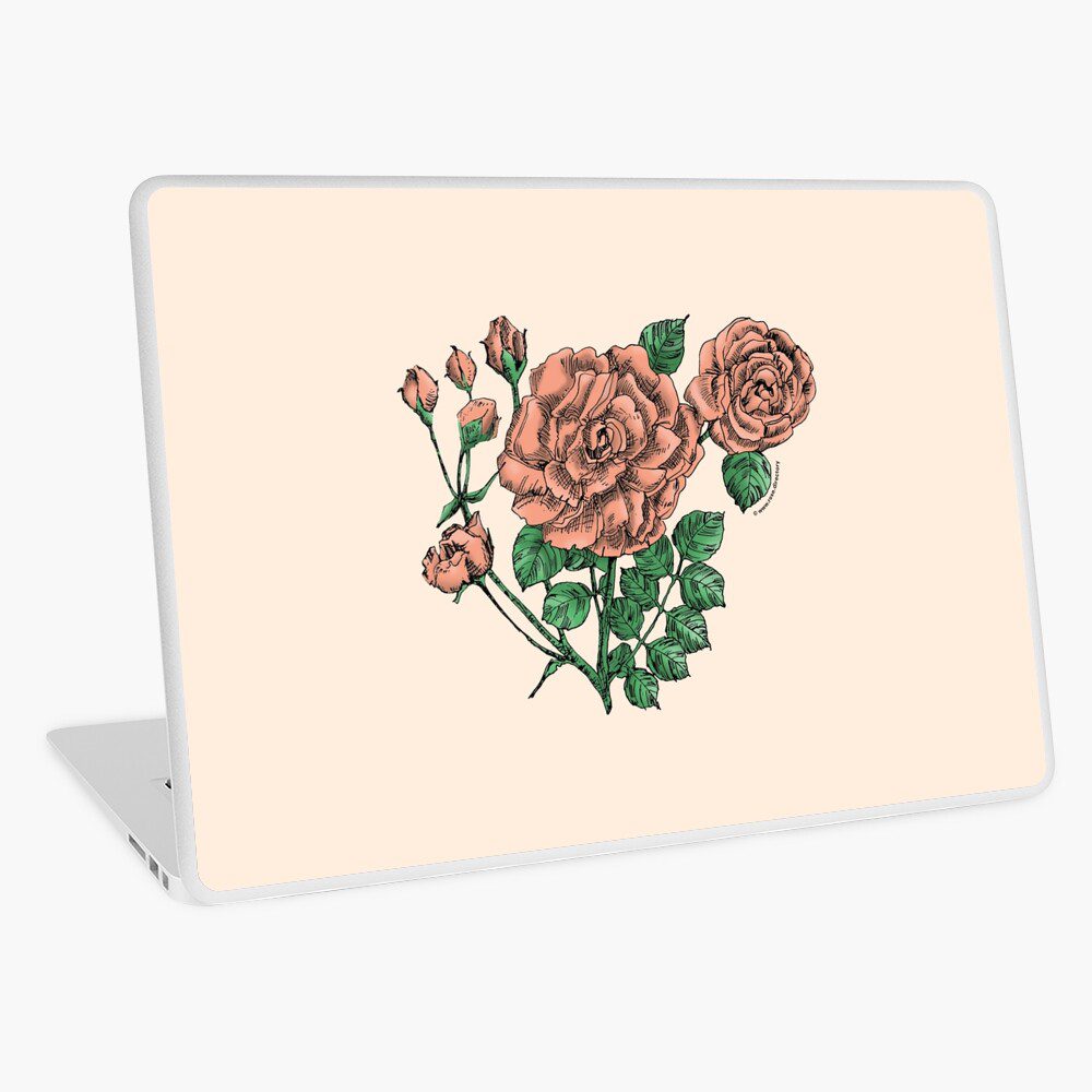 flat double apricot rose print on laptop skin