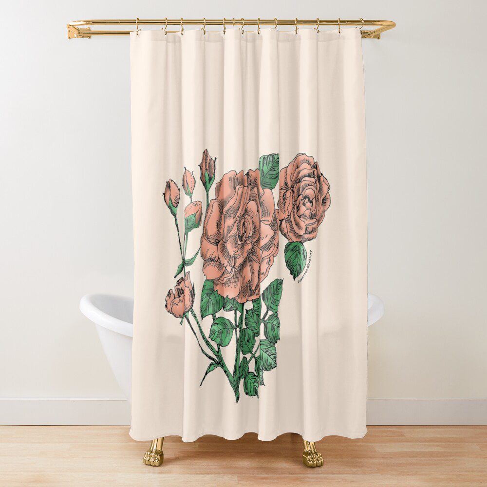flat double apricot rose print on shower curtain
