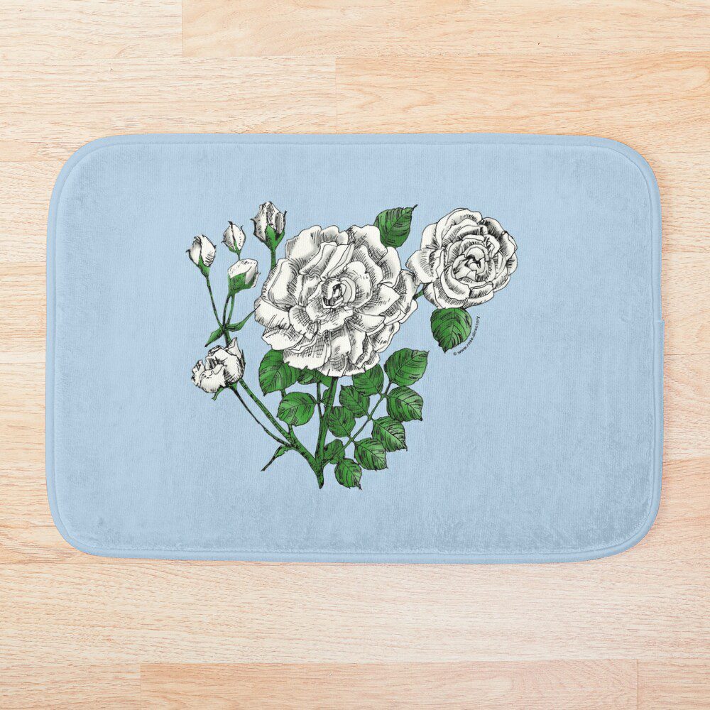 flat double white rose print on bath mat