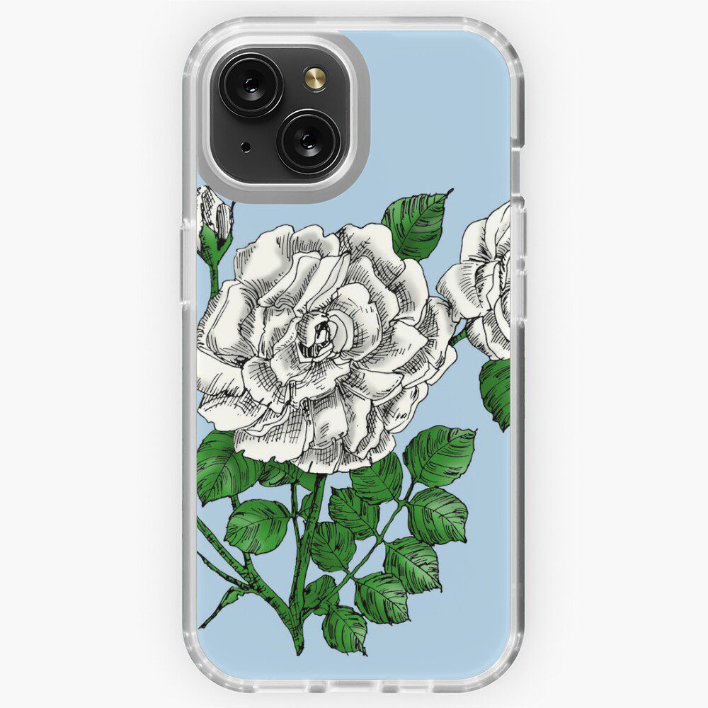 flat double white rose print on iPhone soft case