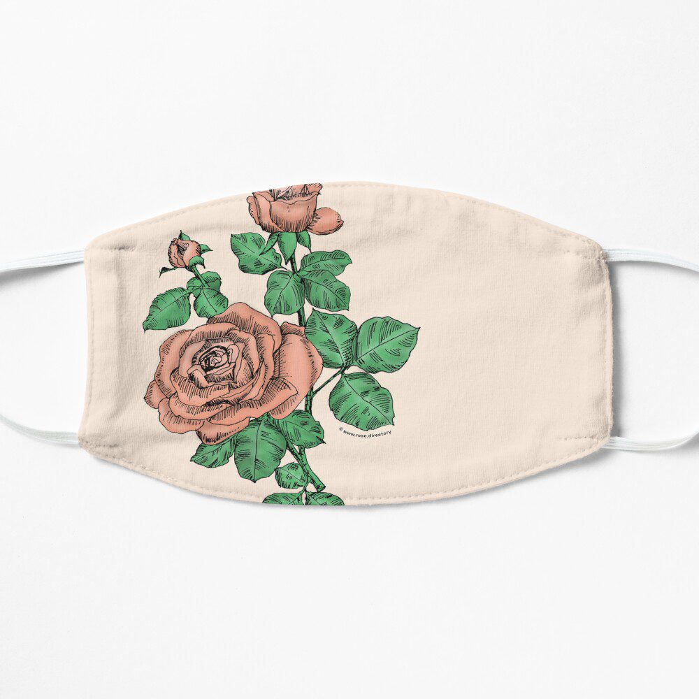 high-centered double apricot rose print on flat mask