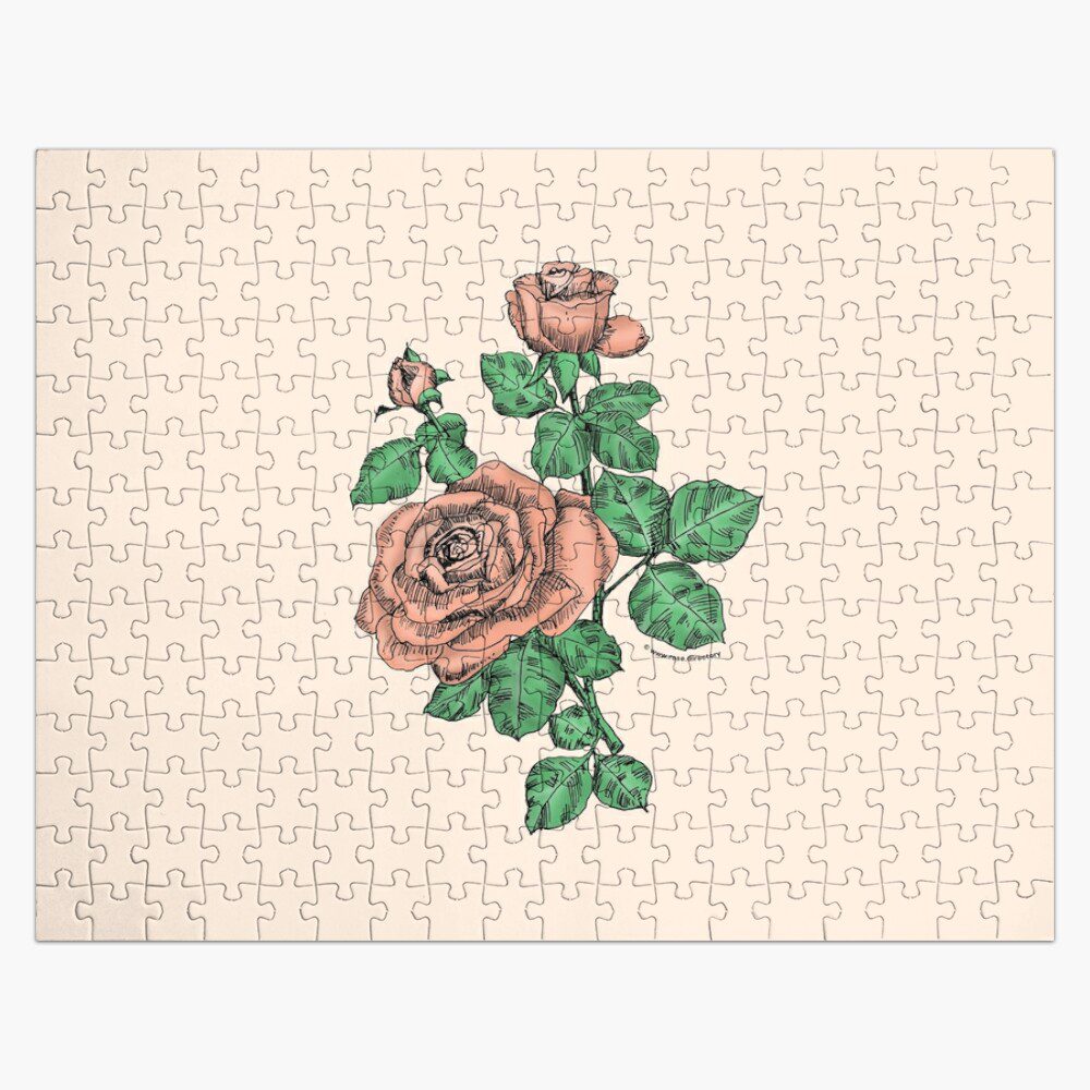 high-centered double apricot rose print on jigsaw puzzle