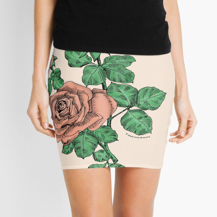 high-centered double apricot rose print on mini skirt