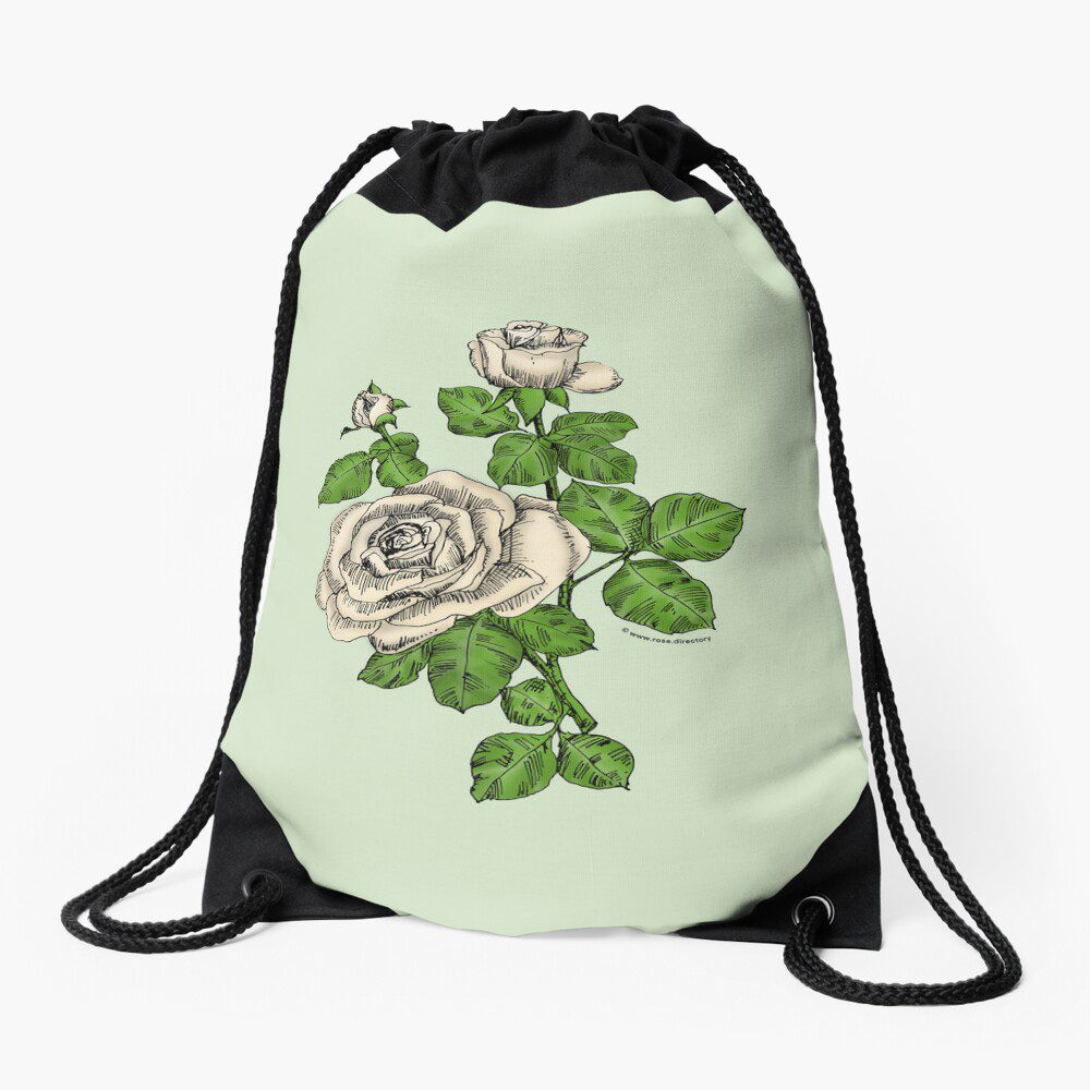 high-centered double cream rose print on drawstring bag