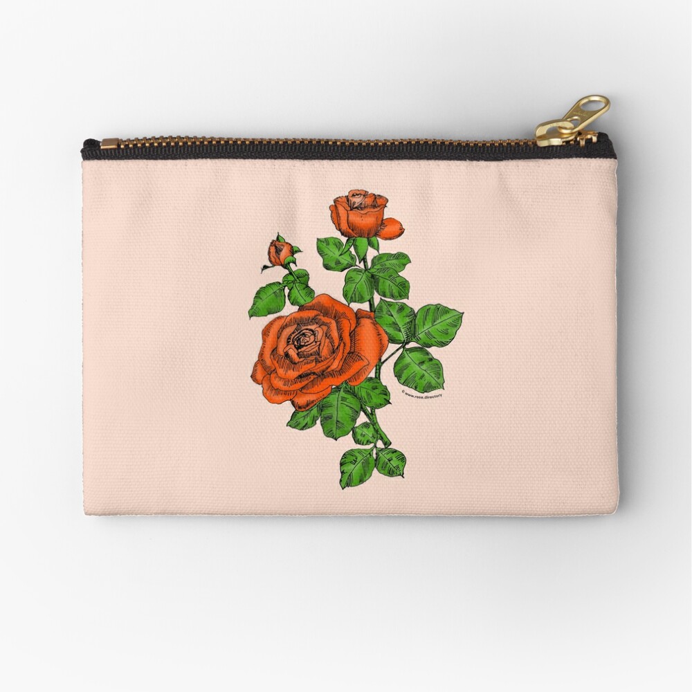 high-centered double orange rose print on zipper pouch