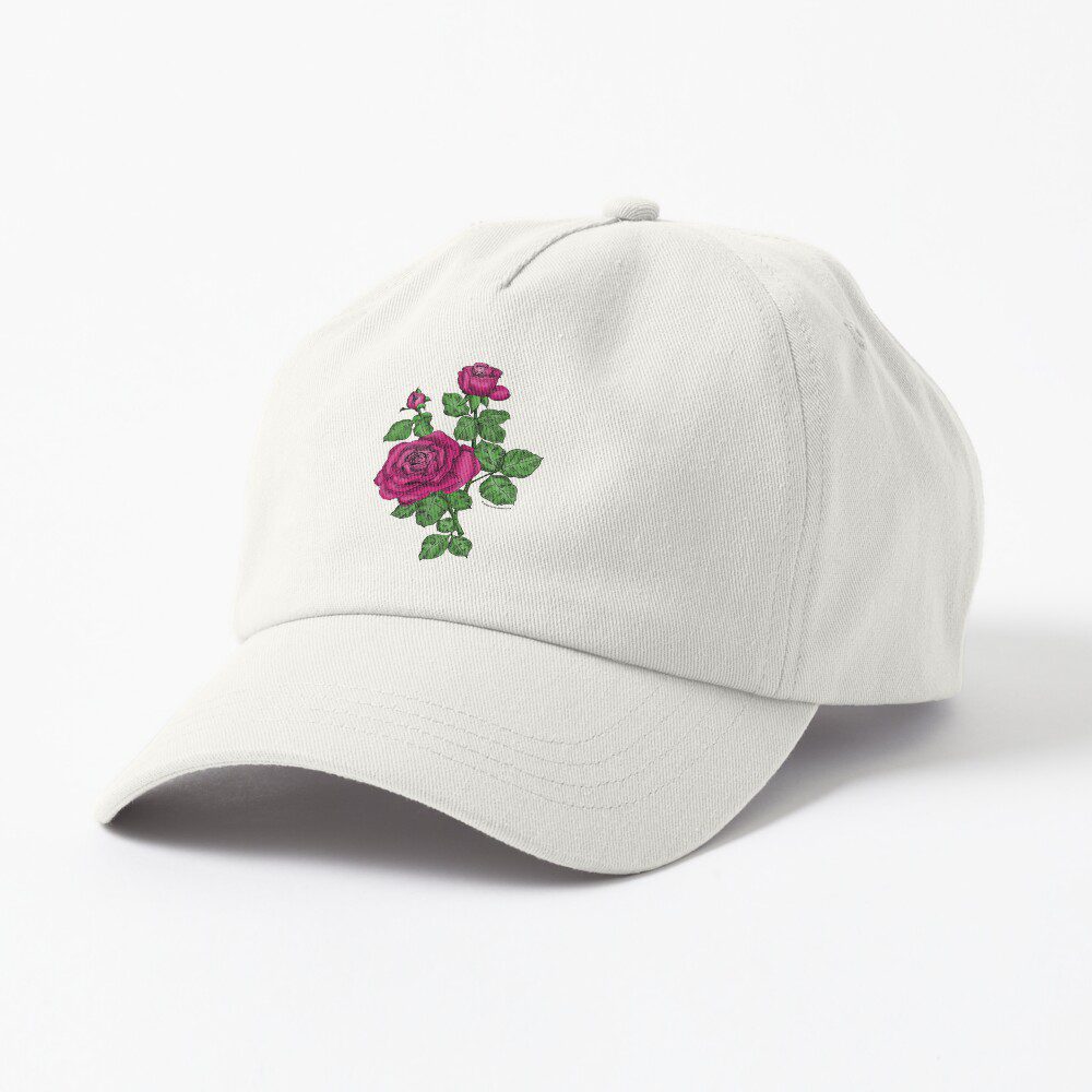 high-centered double deep pink rose print on dad hat