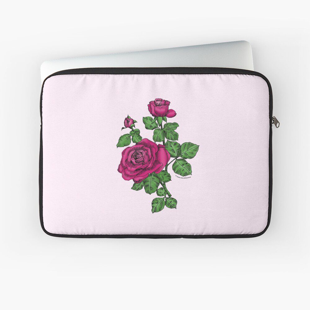high-centered double deep pink rose print on laptop sleeve