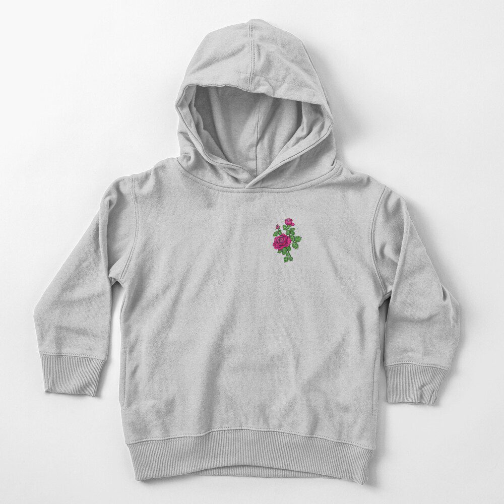 high-centered double deep pink rose print on toddler pullover hoodie
