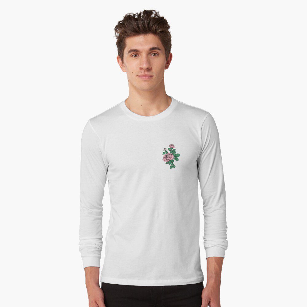 high-centered double light pink rose print on long sleeve t-shirt