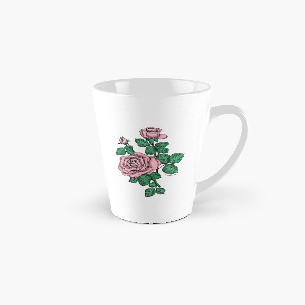 high-centered double light pink rose print on tall mug