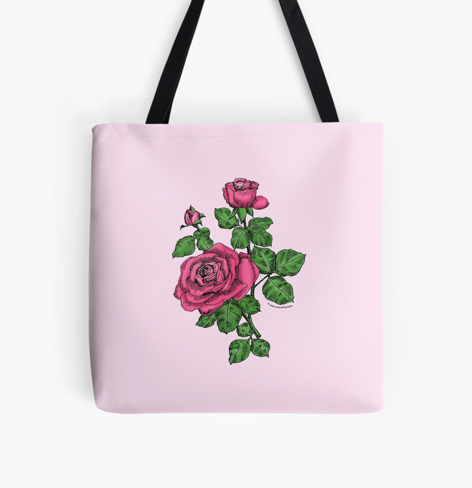 high-centered double mid pink rose print on all over print tote bag