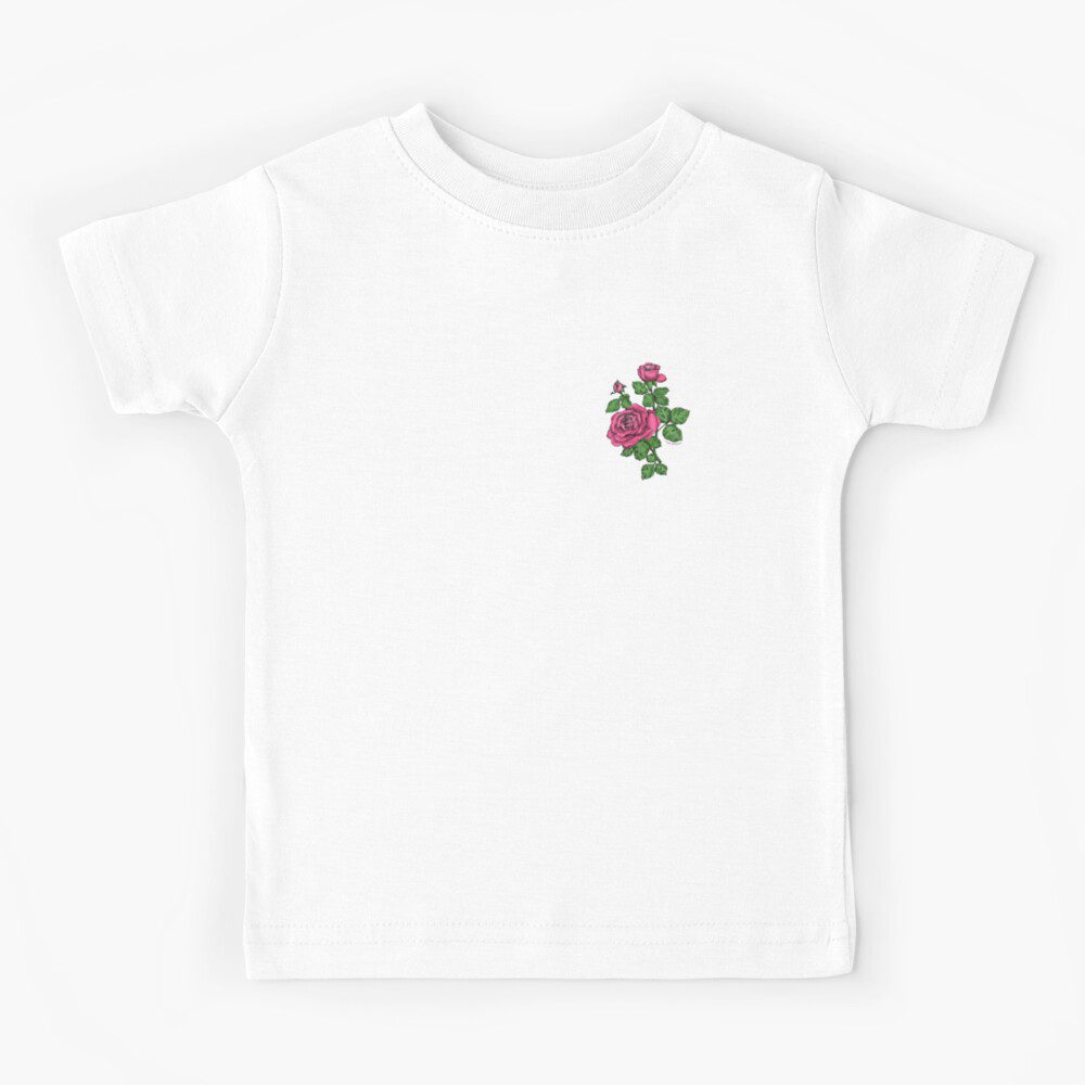 high-centered double mid pink rose print on kids t-shirt