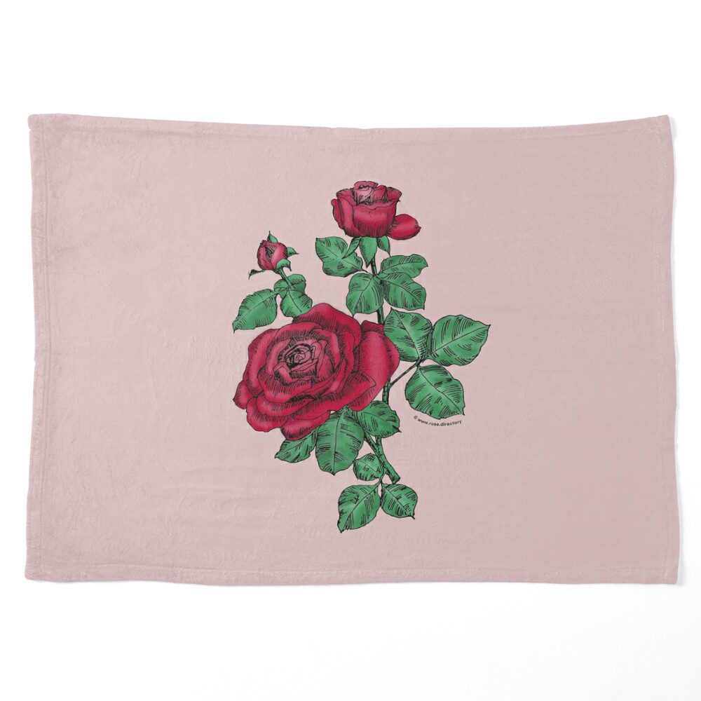 high-centered double dark red rose print on pet blanket